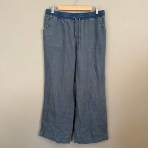 MARIYAAB Blue 100% Linen Loose Ankle Pant Size 12 casual comfort everyday